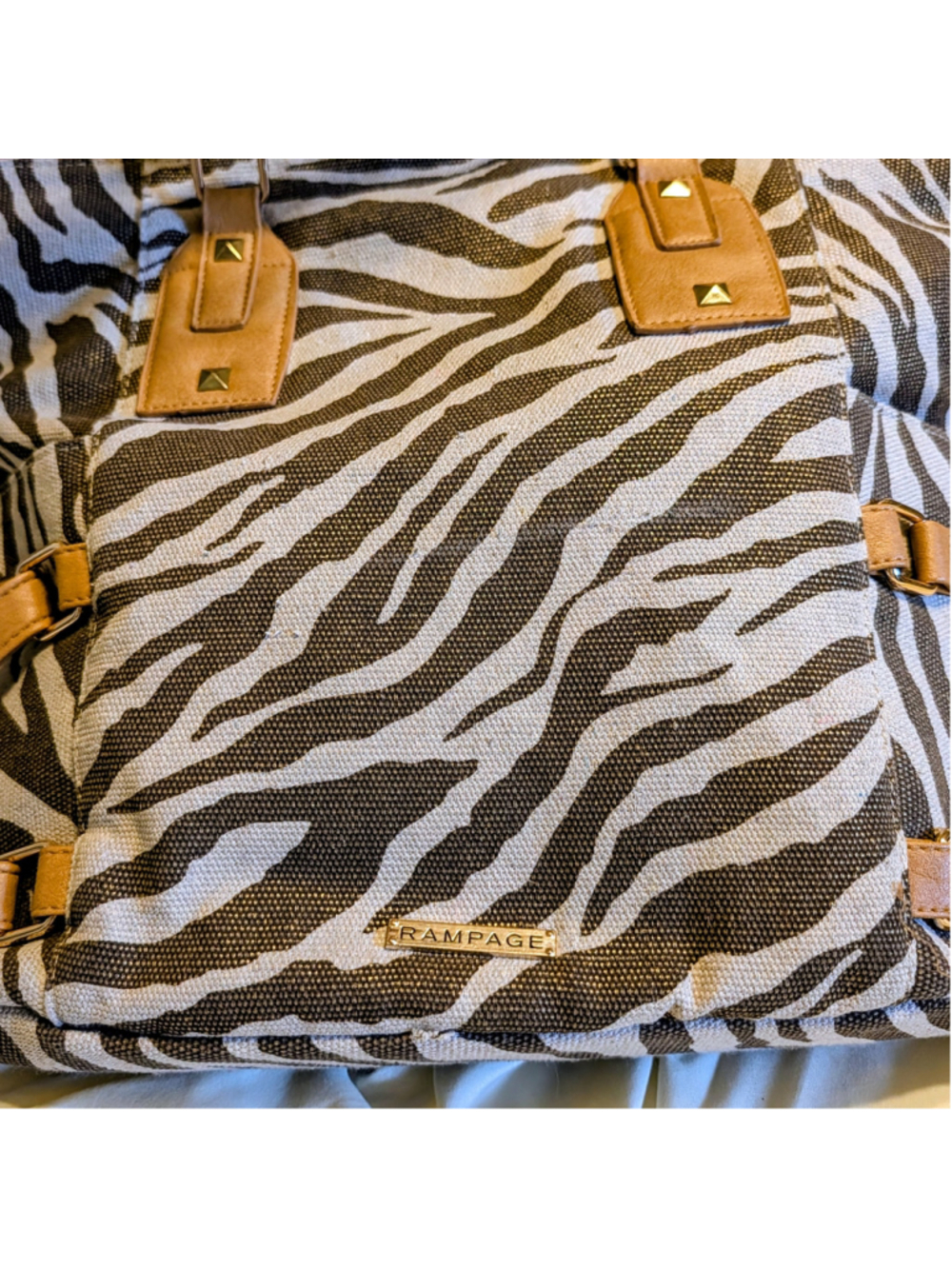 Rampage Zebra Print Tote Bag Women Canvas Faux Leather Shoulder Y2K Animal Print - Picture 7 of 13
